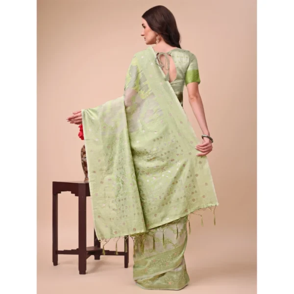 Generic Women's Cotton Printed Saree With Unstitched Blouse 5.5Mtr (Light Green) - Image 3