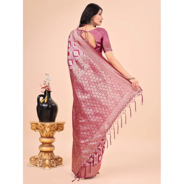 Generic Women's Cotton Printed Saree With Unstitched Blouse 5.5Mtr (Pink) - Image 3
