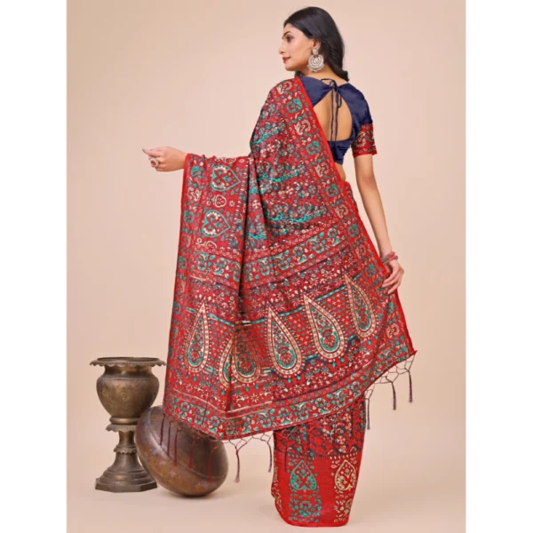 Generic Women's Cotton Printed Saree With Unstitched Blouse 5.5Mtr (Pink) - Image 3