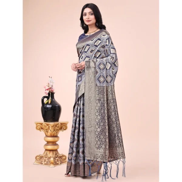 Generic Women's Cotton Printed Saree With Unstitched Blouse 5.5Mtr (Navy Blue) - Image 2