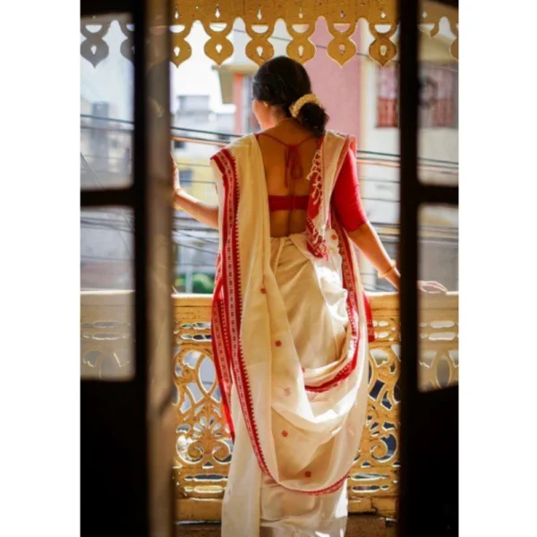 Generic Women's Cotton  Printed Saree With Unstitched Blouse 5.5Mtr (White) - Image 2