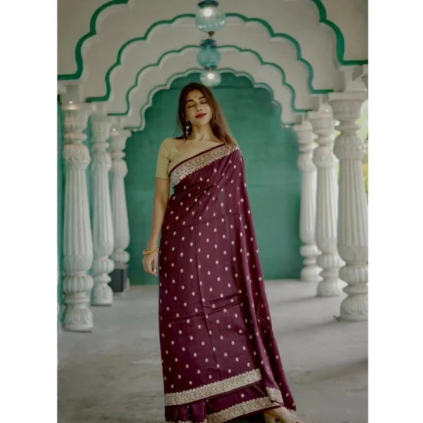 Generic Women's Cotton  Printed Saree With Unstitched Blouse 5.5Mtr (Purple) - Image 2