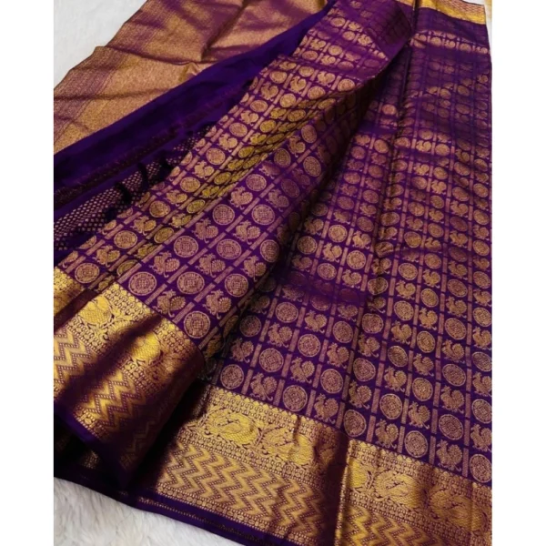 Generic Women's Silk Printed Saree With Unstitched Blouse 5.5Mtr (Purple) - Image 2
