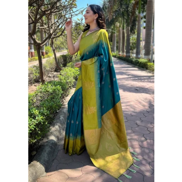 Generic Women's Silk Printed Saree With Unstitched Blouse 5.5Mtr (Rama) - Image 3