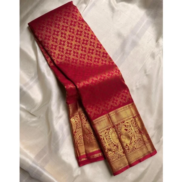 Generic Women's Silk Printed Saree With Unstitched Blouse 5.5Mtr (Maroon) - Image 3