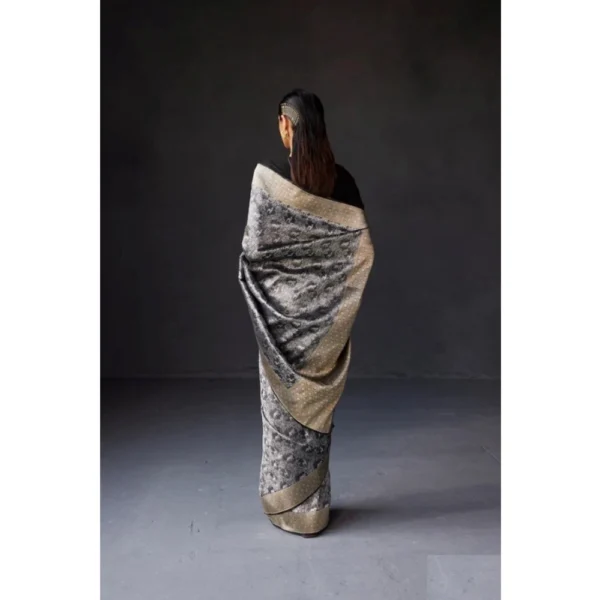 Generic Women's Silk Printed Saree With Unstitched Blouse 5.5Mtr (Grey) - Image 2