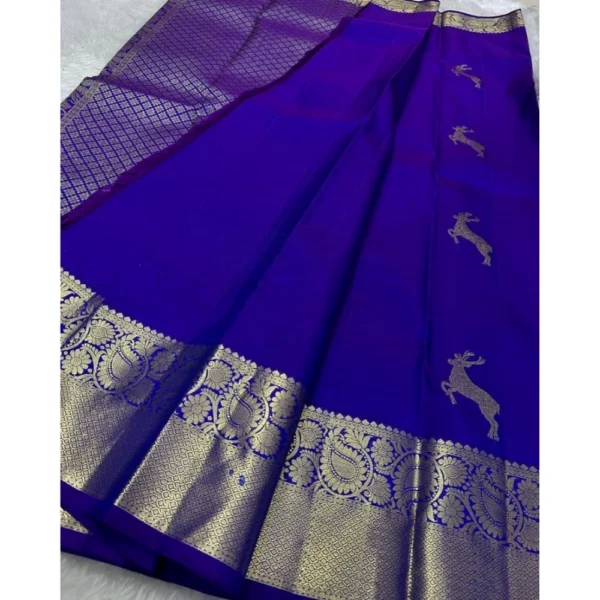 Generic Women's Silk Printed Saree With Unstitched Blouse 5.5Mtr (Royal Blue) - Image 2