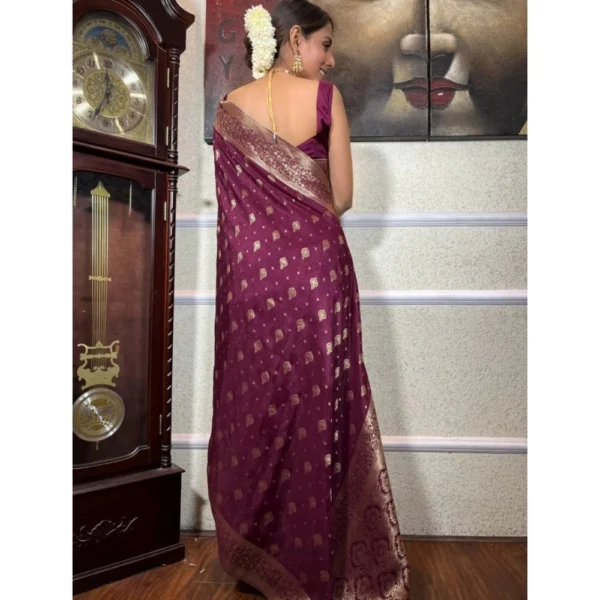Generic Women's Silk Printed Saree With Unstitched Blouse 5.5Mtr (Wine) - Image 2