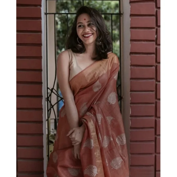 Generic Women's Silk Printed Saree With Unstitched Blouse 5.5Mtr (Maroon) - Image 3