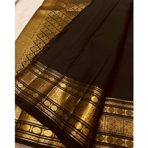 Generic Women's Silk Printed Saree With Unstitched Blouse 5.5Mtr (Black) - Image 2