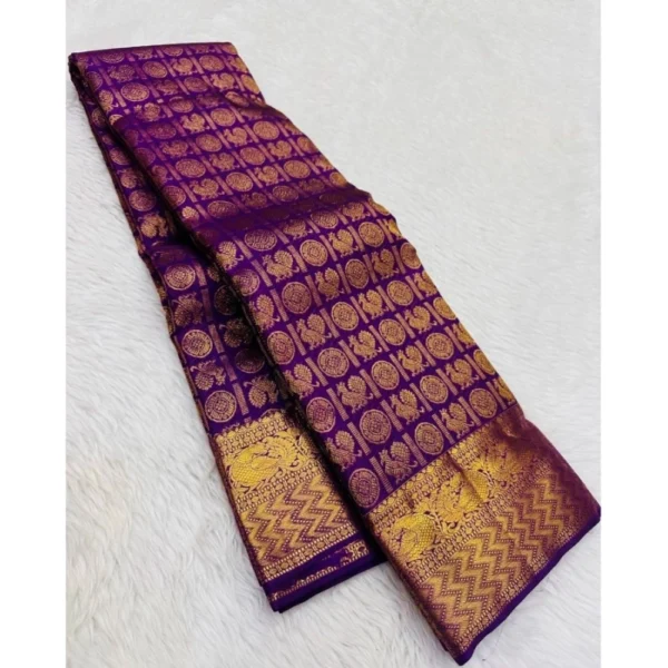 Generic Women's Silk Printed Saree With Unstitched Blouse 5.5Mtr (Purple) - Image 3