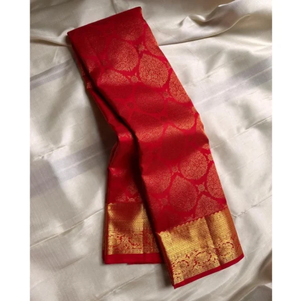 Generic Women's Silk Printed Saree With Unstitched Blouse 5.5Mtr (Red) - Image 3