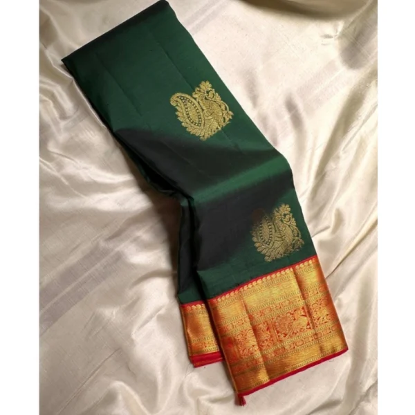 Generic Women's Silk Printed Saree With Unstitched Blouse 5.5Mtr (Green) - Image 2
