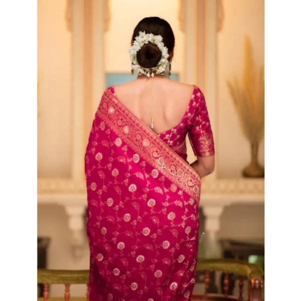 Generic Women's Silk Printed Saree With Unstitched Blouse 5.5Mtr (Rani Pink) - Image 2