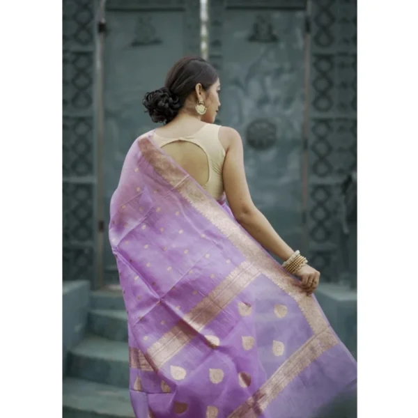 Generic Women's Cotton  Printed Saree With Unstitched Blouse 5.5Mtr (Lavender) - Image 3