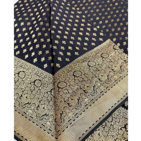 Generic Women's Silk Printed Saree With Unstitched Blouse 5.5Mtr (Black) - Image 2