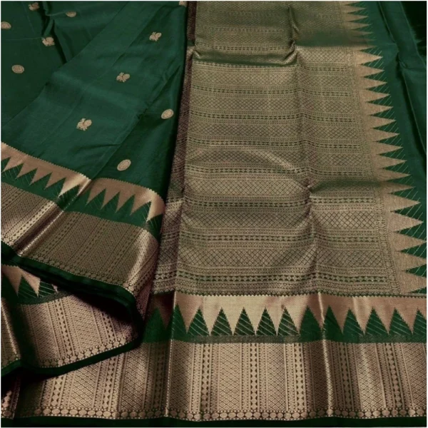 Generic Women's Silk Printed Saree With Unstitched Blouse 5.5Mtr (Green) - Image 2