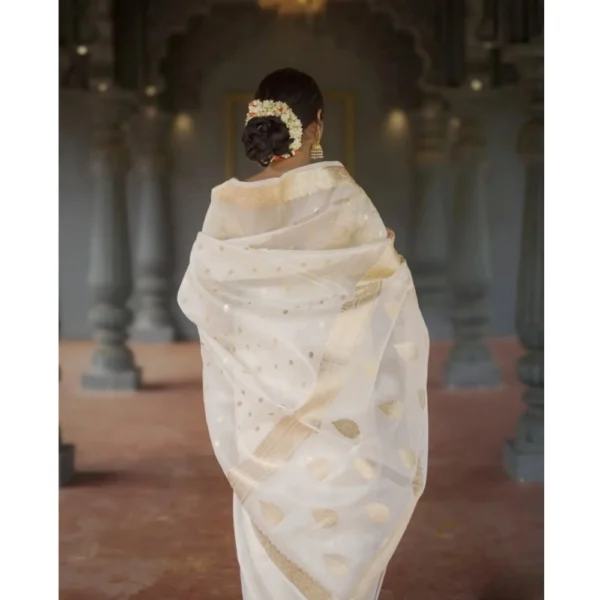 Generic Women's Cotton  Printed Saree With Unstitched Blouse 5.5Mtr (White) - Image 3