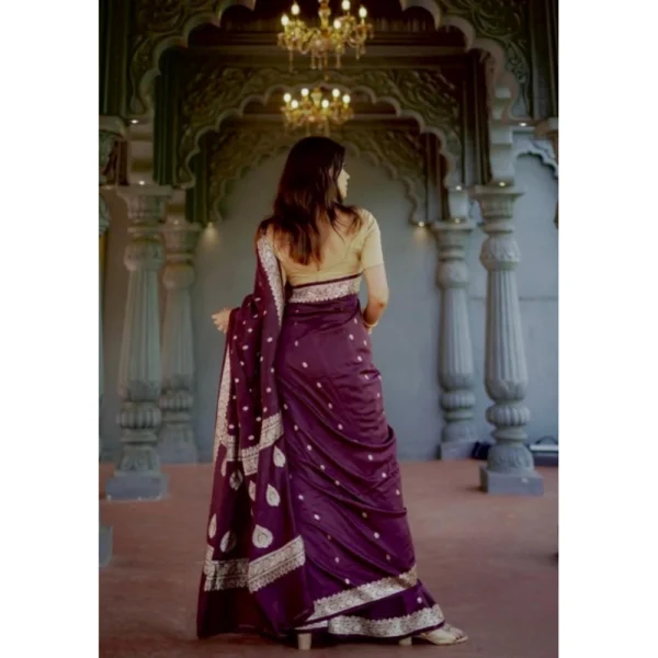 Generic Women's Cotton  Printed Saree With Unstitched Blouse 5.5Mtr (Purple) - Image 3