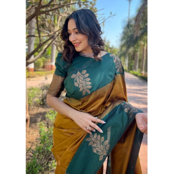 Generic Women's Silk Printed Saree With Unstitched Blouse 5.5Mtr (Yellow) - Image 2