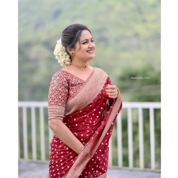 Generic Women's Silk Printed Saree With Unstitched Blouse 5.5Mtr (Maroon) - Image 2