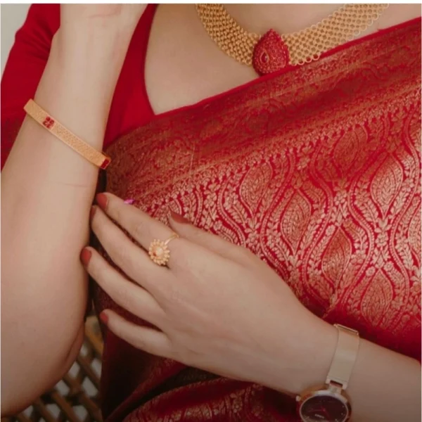 Generic Women's Silk Printed Saree With Unstitched Blouse 5.5Mtr (Red) - Image 2