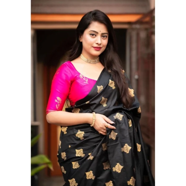 Generic Women's Silk Printed Saree With Unstitched Blouse 5.5Mtr (Pink) - Image 3