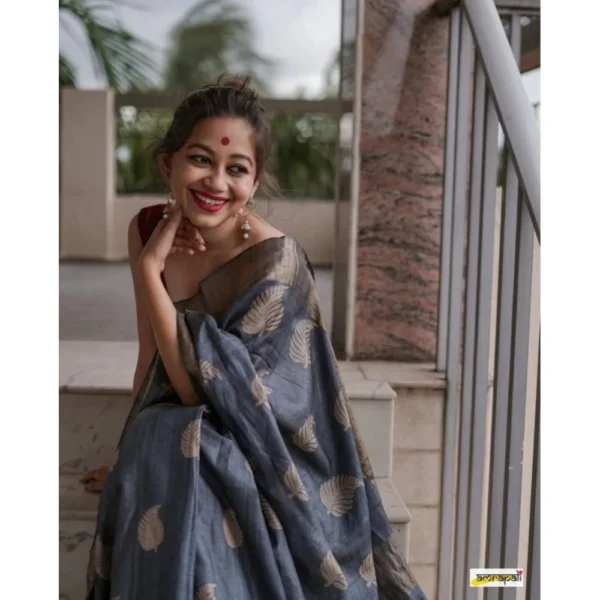 Generic Women's Silk Printed Saree With Unstitched Blouse 5.5Mtr (Grey) - Image 3