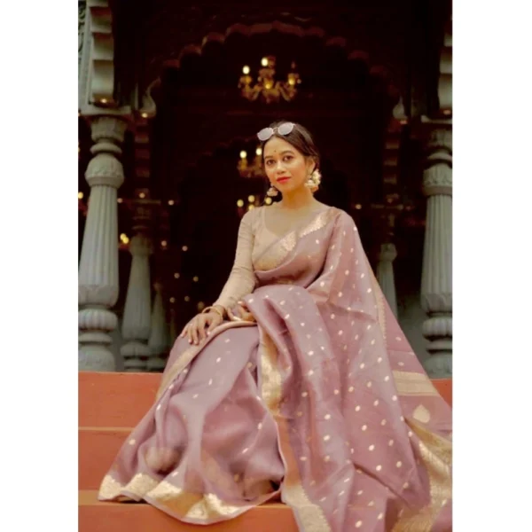 Generic Women's Cotton  Printed Saree With Unstitched Blouse 5.5Mtr (Rose Gold) - Image 2