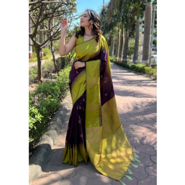 Generic Women's Silk Printed Saree With Unstitched Blouse 5.5Mtr (Wine) - Image 3