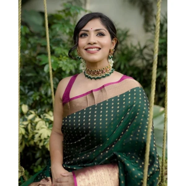 Generic Women's Silk Printed Saree With Unstitched Blouse 5.5Mtr (Green) - Image 3
