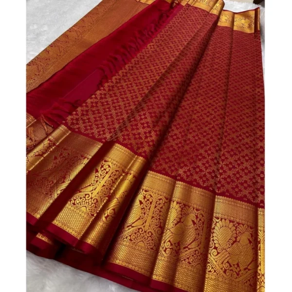 Generic Women's Silk Printed Saree With Unstitched Blouse 5.5Mtr (Maroon) - Image 2