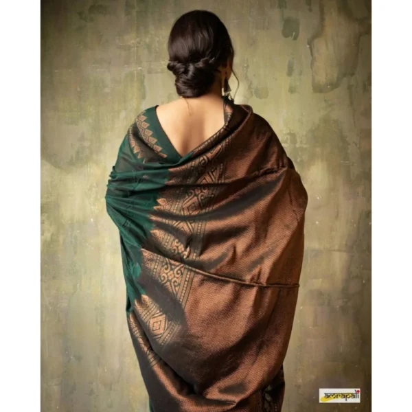 Generic Women's Silk Printed Saree With Unstitched Blouse 5.5Mtr (Green) - Image 2