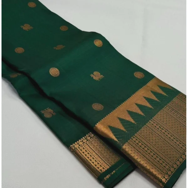 Generic Women's Silk Printed Saree With Unstitched Blouse 5.5Mtr (Green) - Image 3