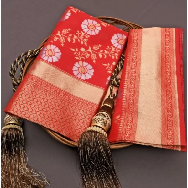 Generic Women's Silk Printed Saree With Unstitched Blouse 5.5Mtr (White) - Image 3