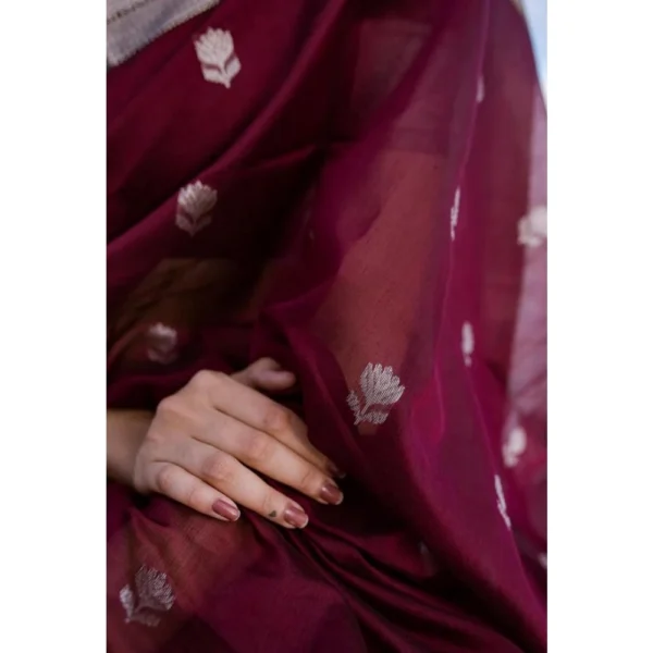 Generic Women's Cotton  Printed Saree With Unstitched Blouse 5.5Mtr (Maroon) - Image 3