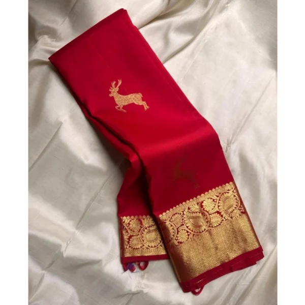 Generic Women's Silk Printed Saree With Unstitched Blouse 5.5Mtr (Red) - Image 3