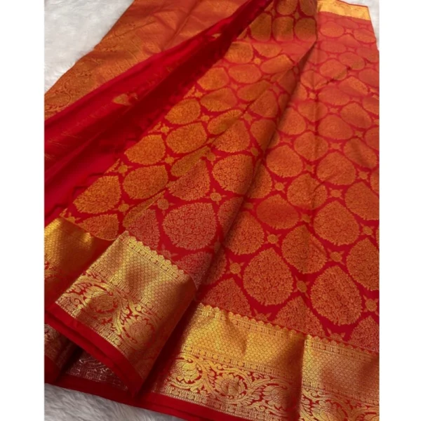 Generic Women's Silk Printed Saree With Unstitched Blouse 5.5Mtr (Red) - Image 2