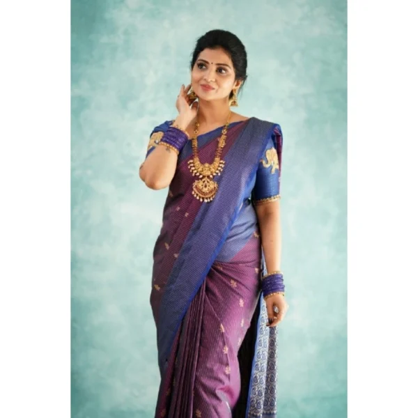 Generic Women's Silk Printed Saree With Unstitched Blouse 5.5Mtr (Purple) - Image 3