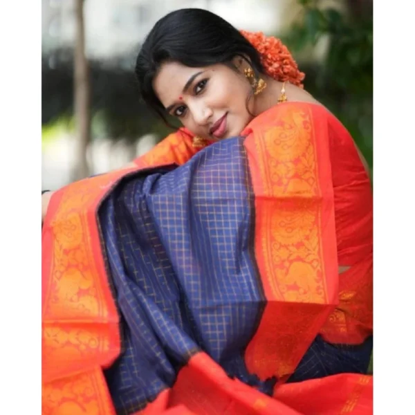 Generic Women's Silk Printed Saree With Unstitched Blouse 5.5Mtr (Blue) - Image 3
