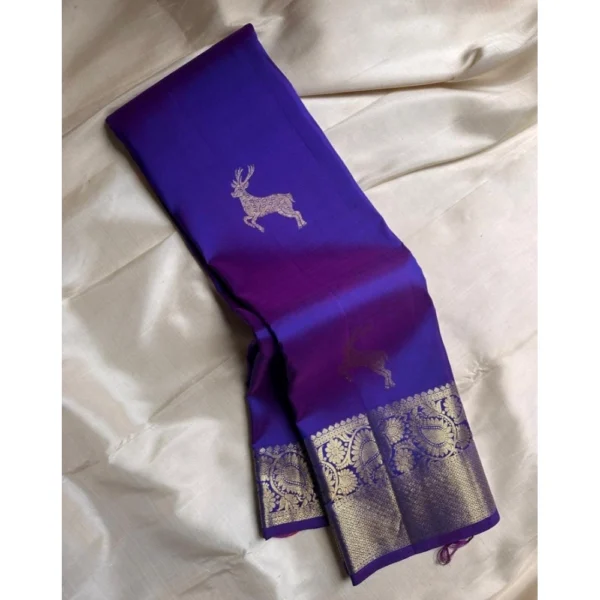 Generic Women's Silk Printed Saree With Unstitched Blouse 5.5Mtr (Royal Blue) - Image 3