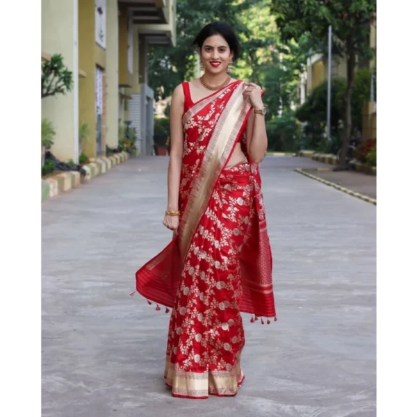 Generic Women's Silk Printed Saree With Unstitched Blouse 5.5Mtr (White) - Image 2
