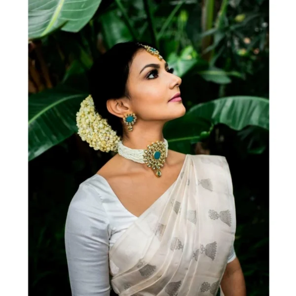 Generic Women's Silk Printed Saree With Unstitched Blouse 5.5Mtr (White) - Image 2