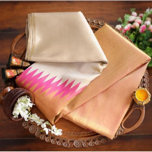 Generic Women's Silk Printed Saree With Unstitched Blouse 5.5Mtr (Cream) - Image 2