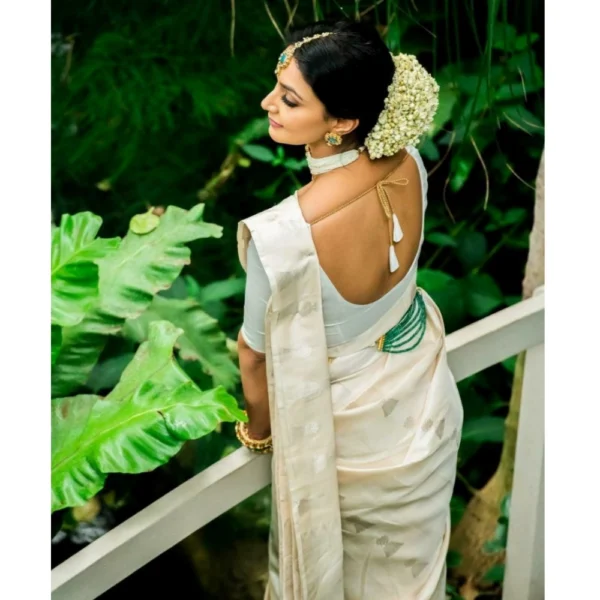 Generic Women's Silk Printed Saree With Unstitched Blouse 5.5Mtr (White) - Image 3