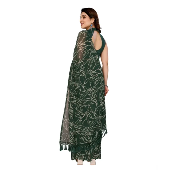 Generic Women's Zalar Lace Georgette Printed Ready-to-Wear Saree With Unstitched Blouse 5.5 Mtr (Green) - Image 3