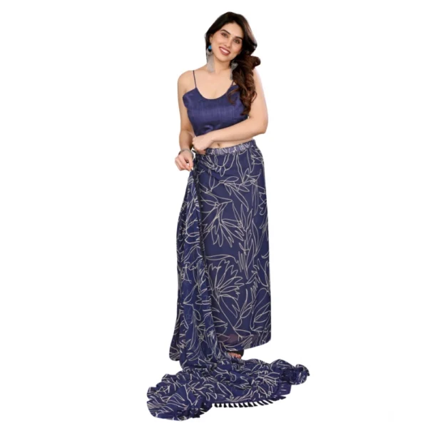 Generic Women's Zalar Lace Georgette Printed Ready-to-Wear Saree With Unstitched Blouse 5.5 Mtr (Blue) - Image 3