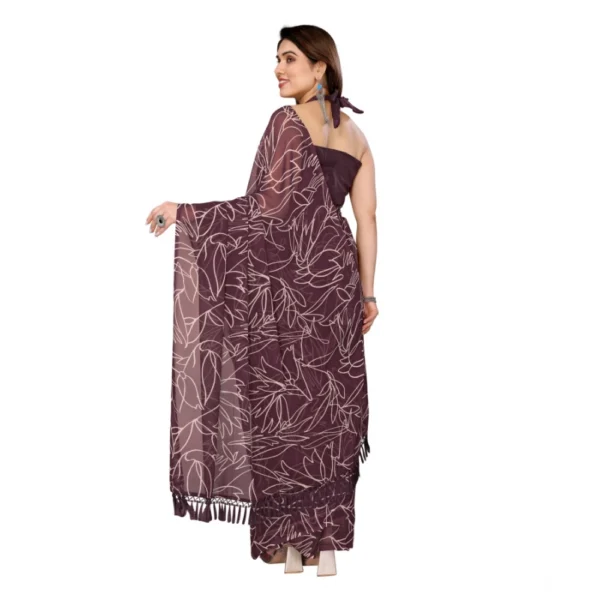 Generic Women's Zalar Lace Georgette Printed Ready-to-Wear Saree With Unstitched Blouse 5.5 Mtr (Wine) - Image 3