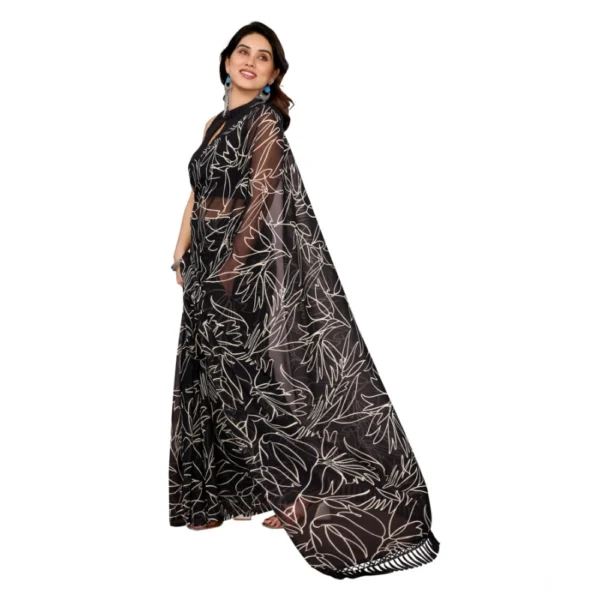 Generic Women's Zalar Lace Georgette Printed Ready-to-Wear Saree With Unstitched Blouse 5.5 Mtr (Black) - Image 3
