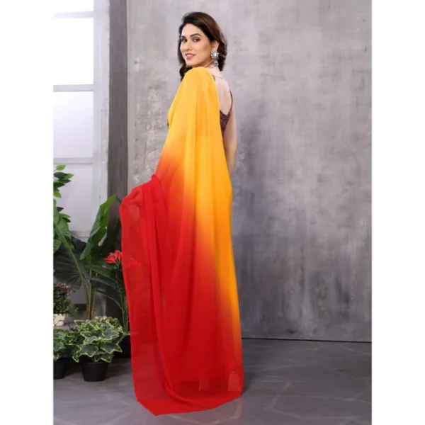 Generic Women's Small Lace Georgette Solid Ready-to-Wear Saree With Unstitched Blouse 5.5 Mtr (Red-Orange) - Image 3